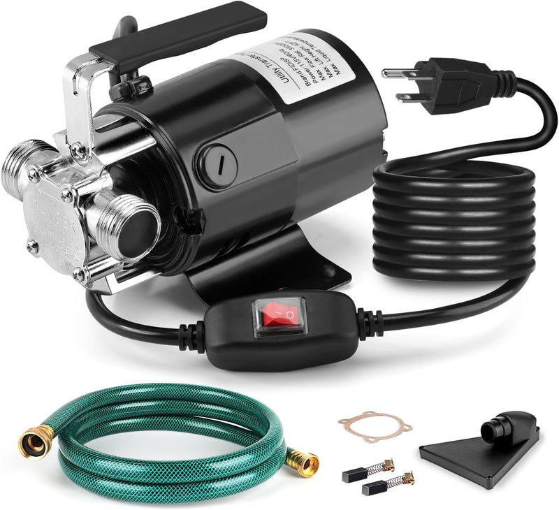 FIDISP Water Transfer Pump, 115V 1/10HP Electric Utility Pump with On/Off Switch 1 * 6ft Water Hoses Kit for Removing Water from Garden Pools Aquariums Hot Tub Draining 1/8’’ Low Suction - Image 1